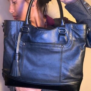 Elegant Tignanello Genuine Leather Black Tote Bag